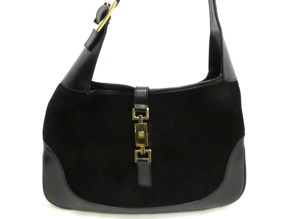 Gucci Jackie Hobo Bag Black Calfskin Suede AH